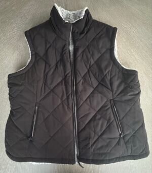 Free Country Reversible Quilted & Fleece Puffer Vest Jacket Black Women’s XXL